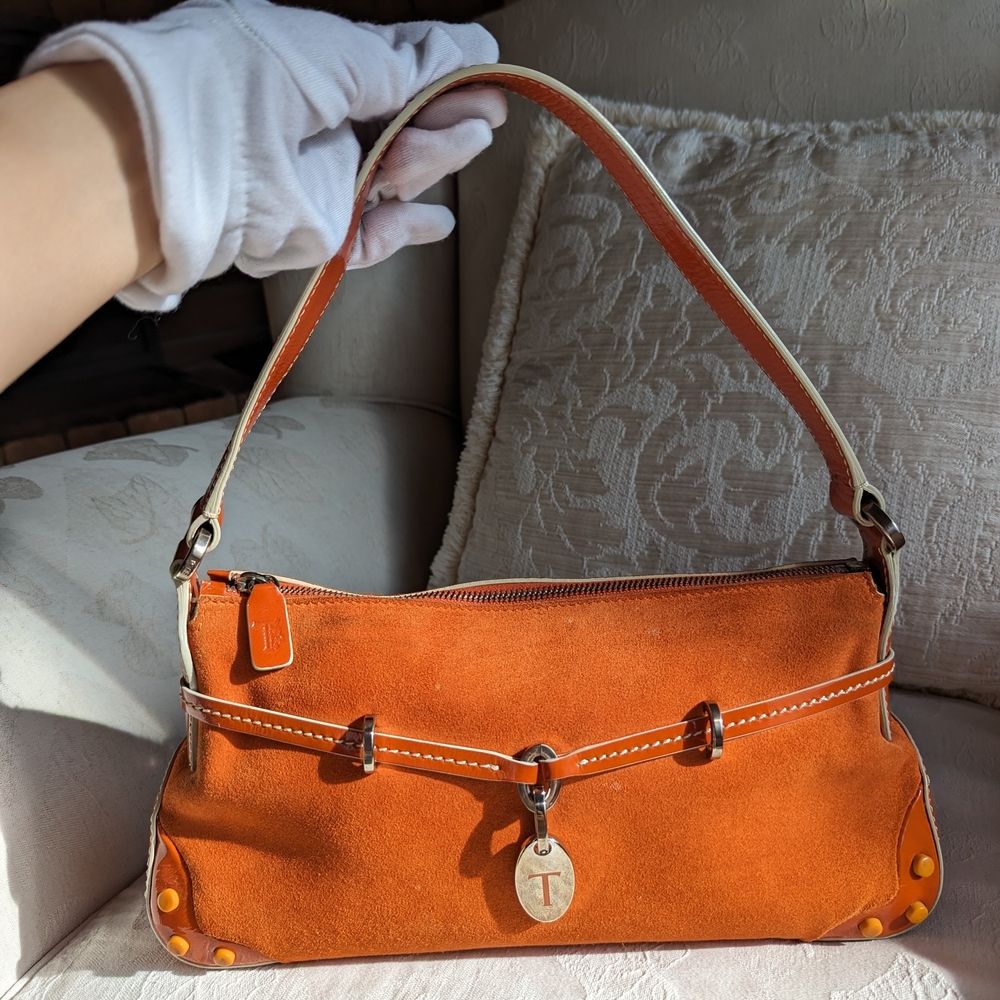 Tod's Baguette Suede Leather Orange Shoulder Bag